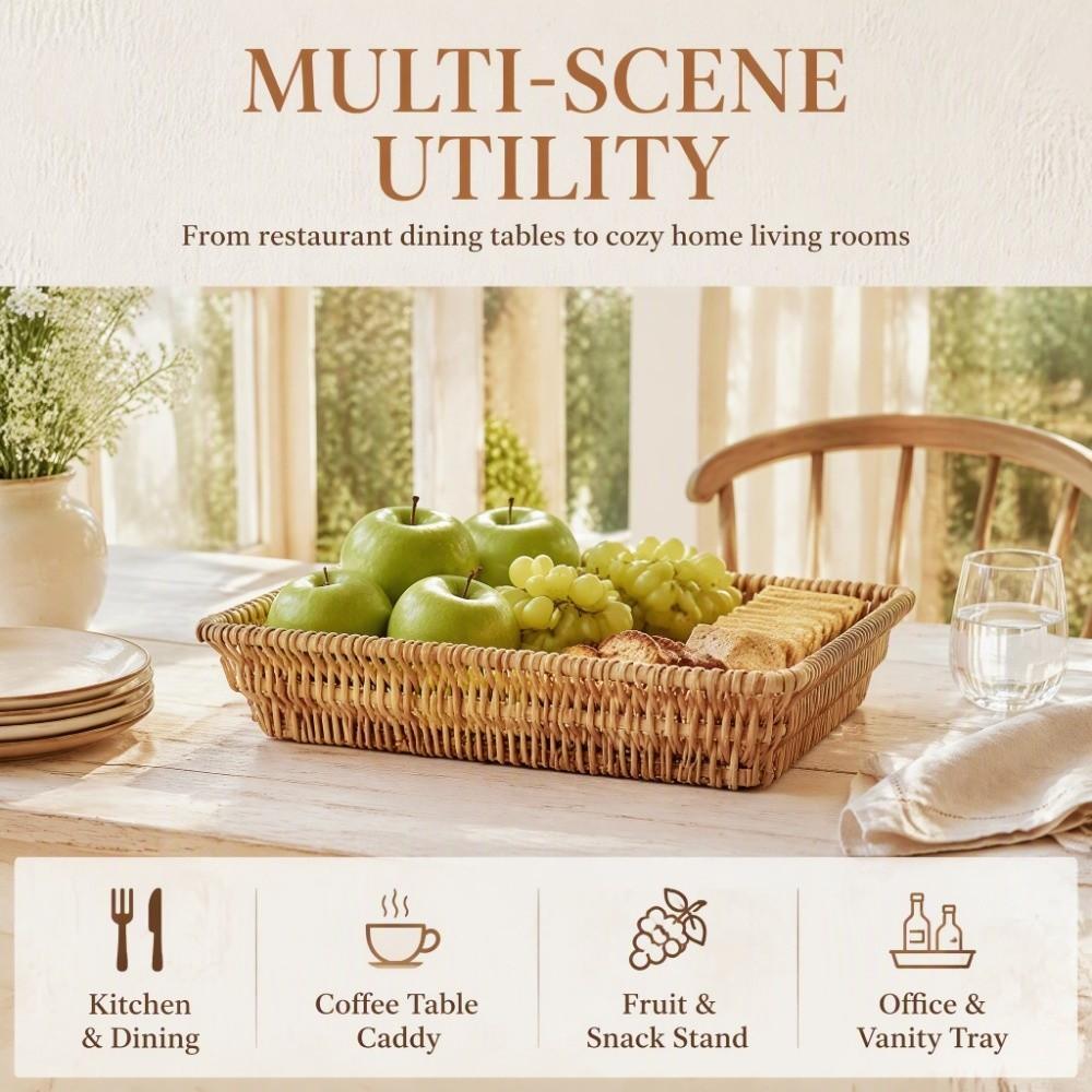 Rectangle Bread Serving Basket Wood Color Multifunctional Storage Basket For Fruits Display