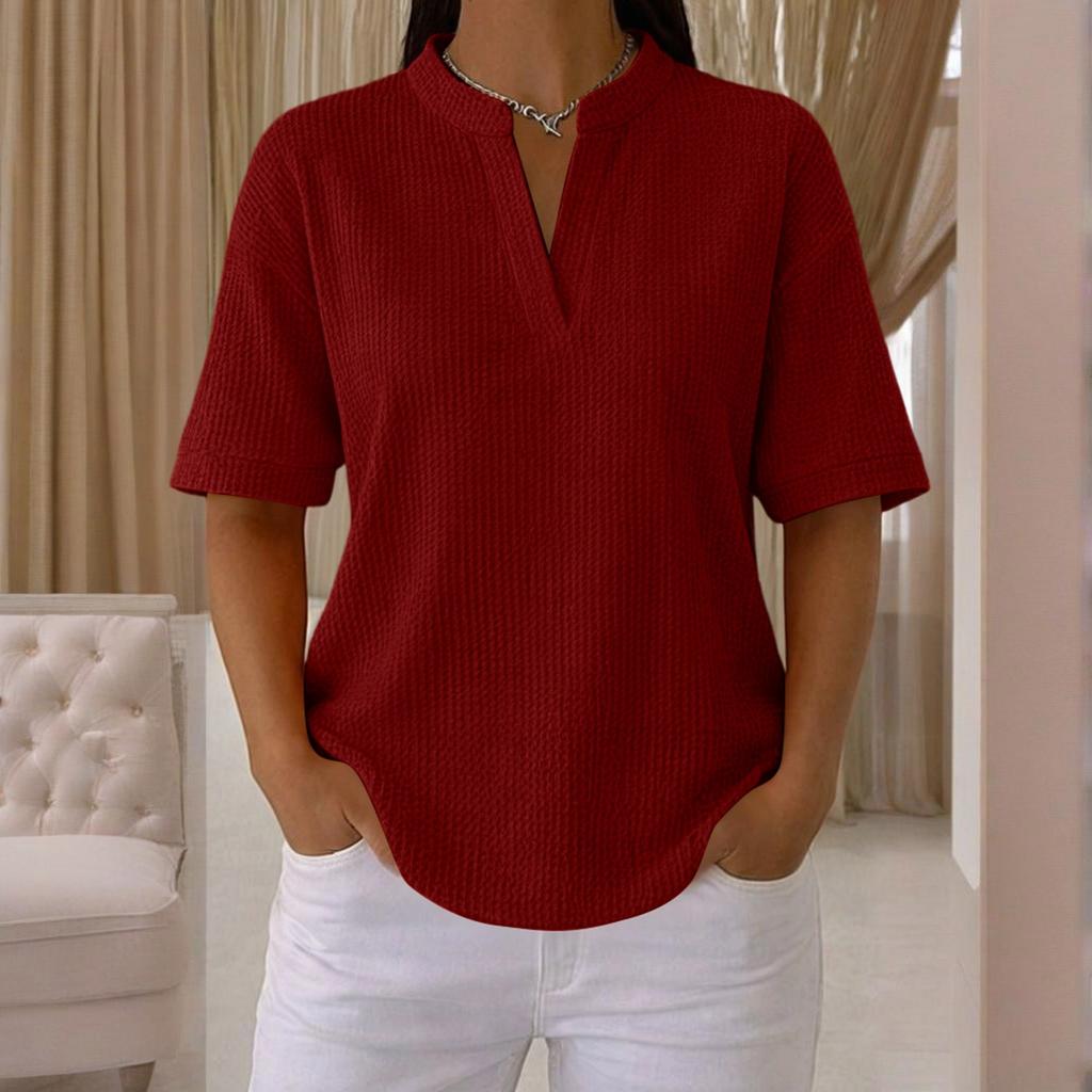 Women's Fashionable New Short Sleeved V-Neck Pullover Loose T-Shirt Top