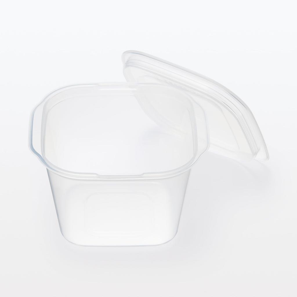 MUJI Microwaveable Food Containers with Pack of 2 Lids, Semi-Transparent, Square, 900mL, (MDP01A3S)
