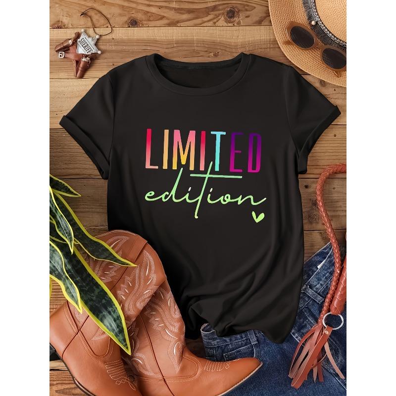 Camiseta Feminina Estampa Edição Limitada Gola Redonda Manga Curta Levemente Solta Esportiva Casual Essencial para Férias