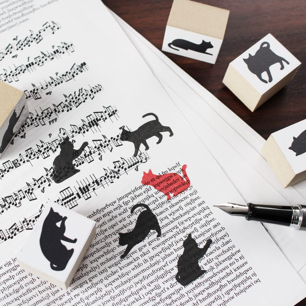 Cute Black Cat Stationery Stylish Wooden Rubber Stamp Made In Japan Stamps, Set, Gift, (#23)
