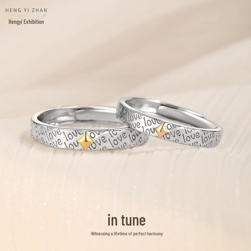 

Original 999 Pure Silver Korean Minimalist Starry Love Couple Rings - Campus Love Series T2423 - Female