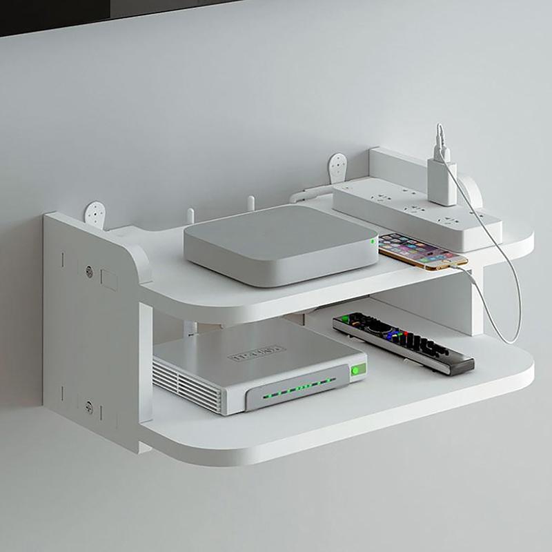 2patrové plovoucí police Wifi router Závěsná vrstva Vícenásobná zásuvka Set Top Box Držák Kabel Držák Nástěnný Úložný organizér
