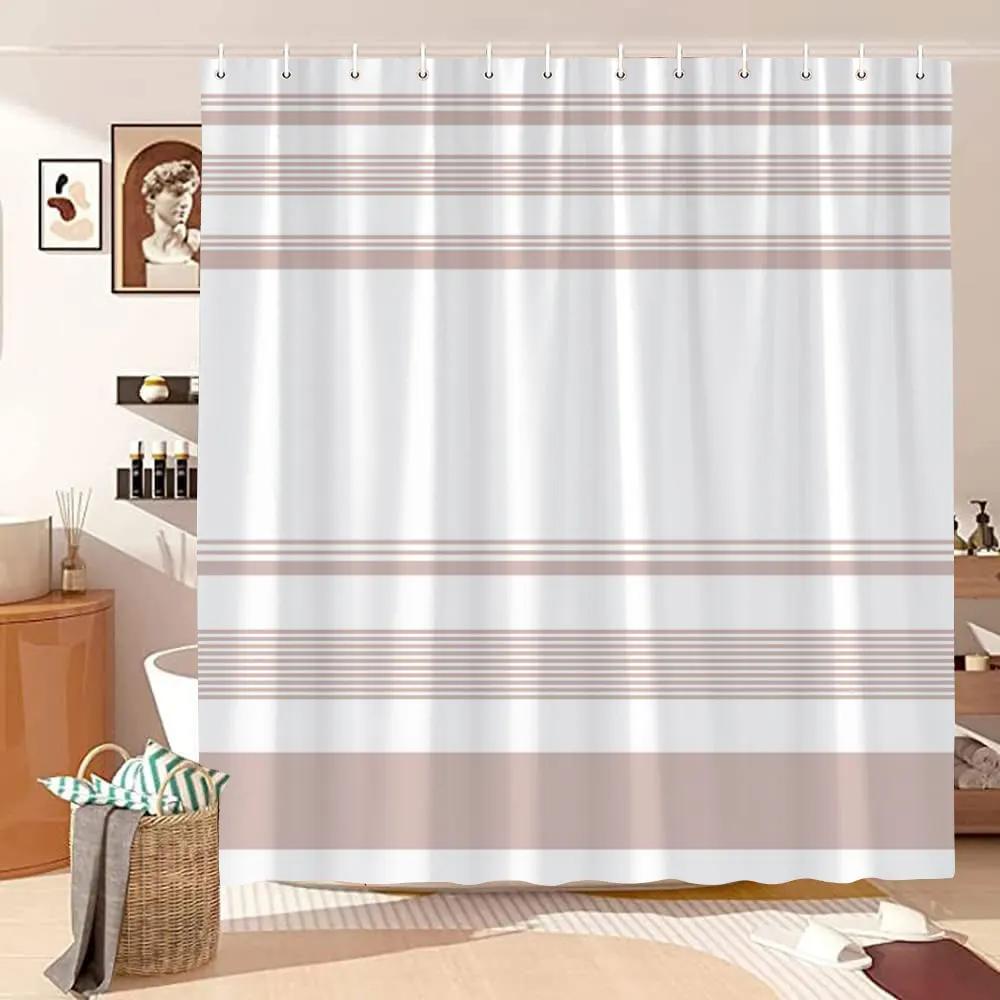 Vintage Geometric Lines Shower Curtain Modern Abstract Bohemian Minimalist Tones Polyester Fabric Shower Curtains Bathroom Decor