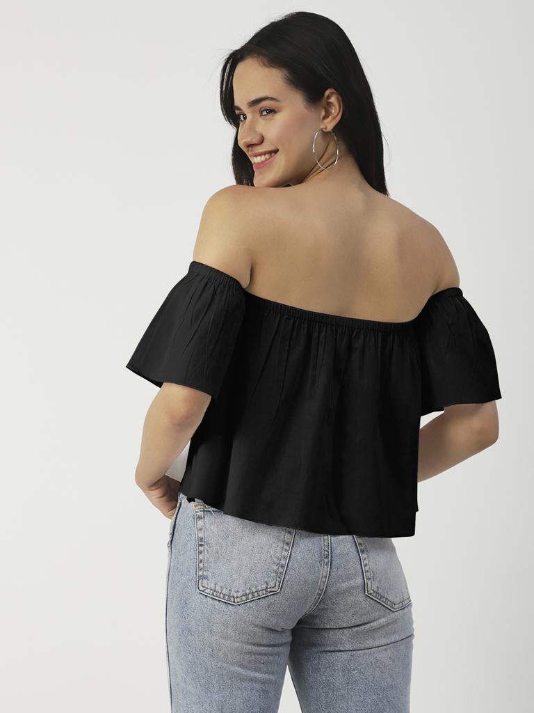 Moomaya Cotton Printed Off-Shoulder Top Summer Wear Crop Top For Women