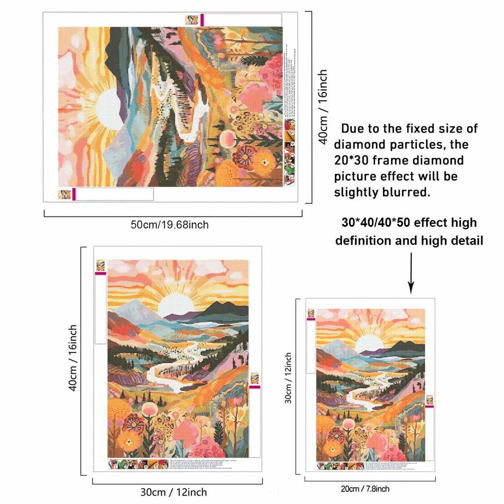 Sunrise Landscape Full Round Drill Diamond Painting Kit DIY Sparkle Art Canvas for Adults Relaxing Craft and Home Decoration Gift Idea Set