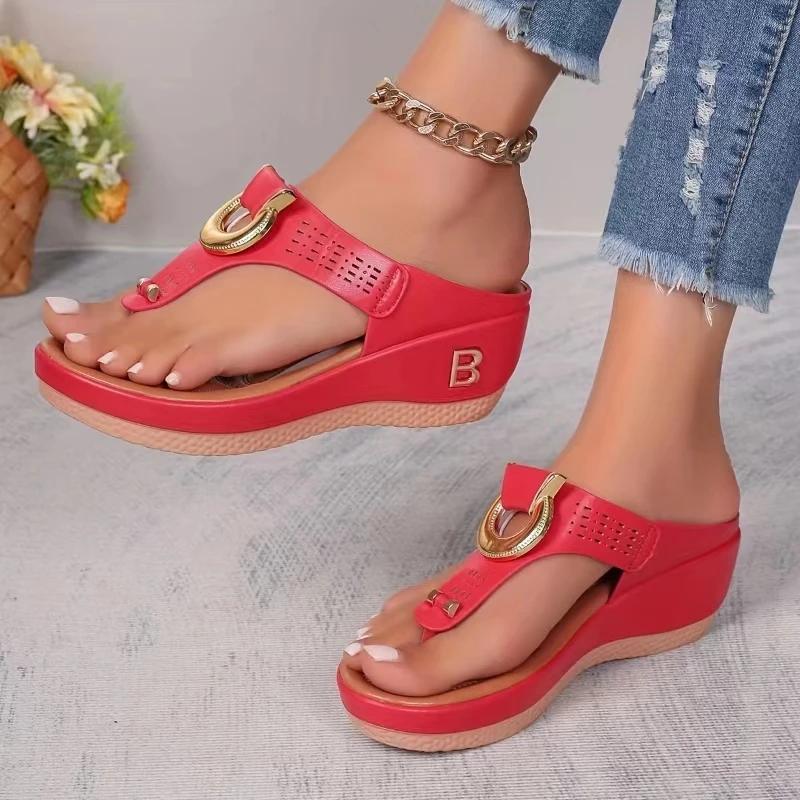 Fashion Summer Slippers Women 2025 Big Size Platform Wedges Sandals Slippers Non-Slip Open Toe Flip Flops Ladies Comfortable Beach Shoes