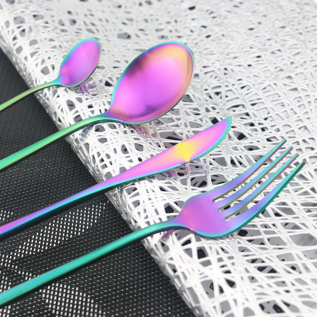 Matte Gold Cutlery Set Stainless Steel Dinnerware Cake Fork Long Handle Spoon Dessert Knife Tableware Flatware Silverware Set