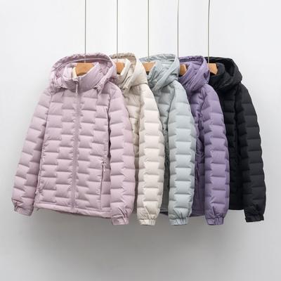 Veste courte d'automne et d'hiver pour femmes à capuche, couleur unie, zippée, légère, en duvet, haut