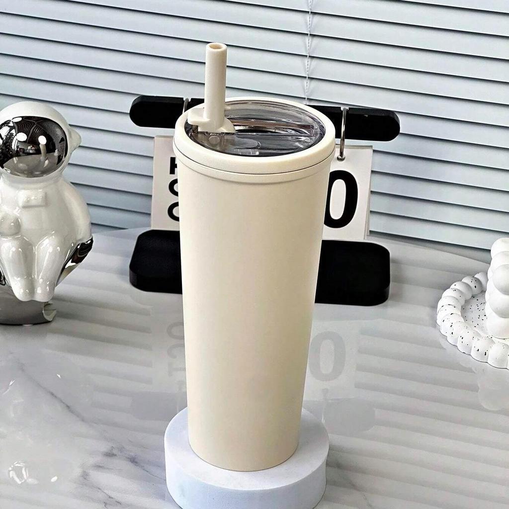 Thick Insulated Stainless Steel Water Bottle, Leak-Proof Design, Foldable Straw Lid, Suitable for Cold & Hot Drinks, Simple Fashion
