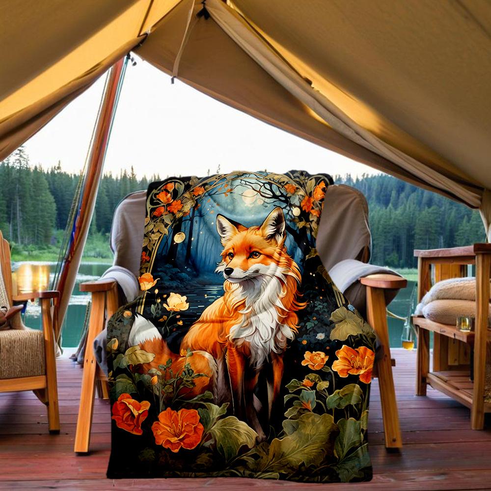 1 Stück Fuchs Waldblumen Flanelldecke, Bequeme und Warme Decke, für Camping Sofa Bett und Couch Büro016