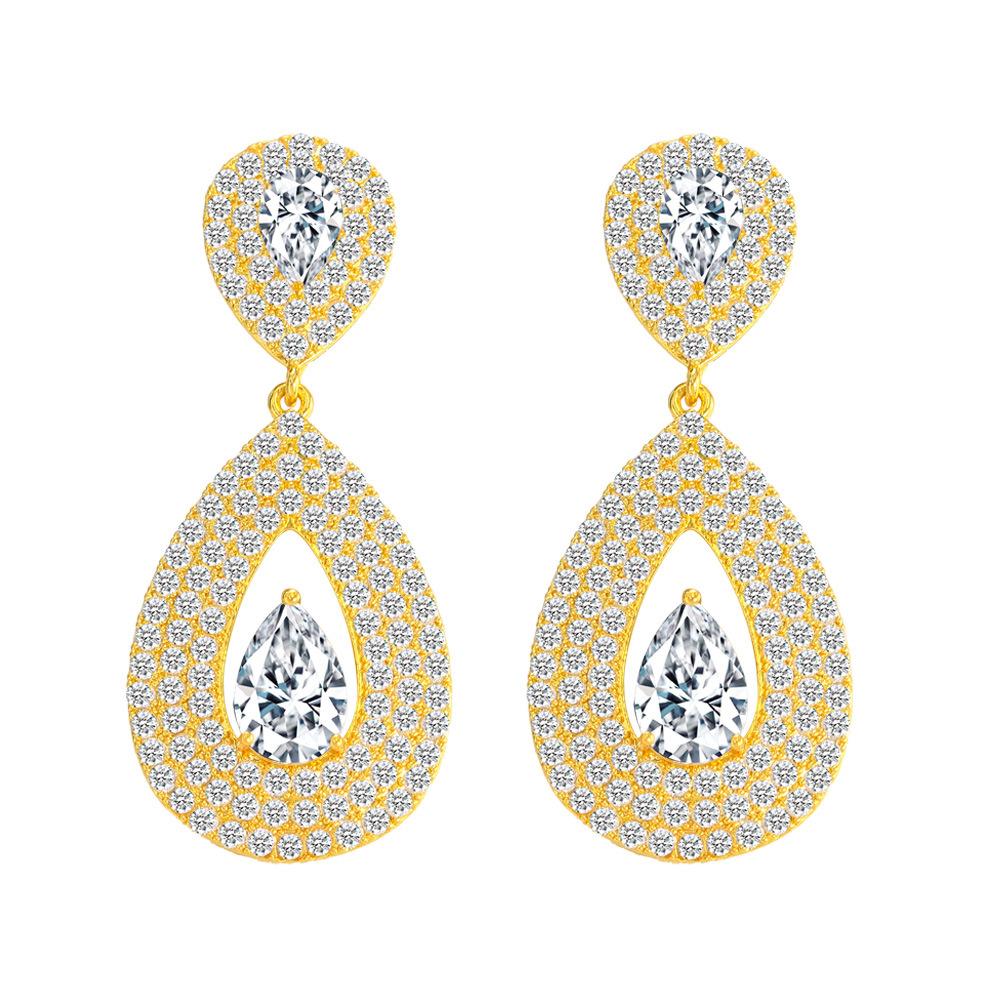 E0287 Super Flash Micro-Inlaid Zircon Water Drop Long Earrings, Needle Personalized Temperament Earrings
