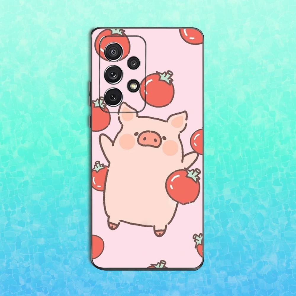 Cute Cartoon Piggy Phone Case For Samsung S25,S24,S23,S22,S21,S20,S10,Ultra,Plus,Lite,FE,Soft Silicone Black Cover