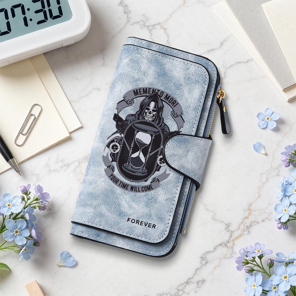 Gothic Grim Reaper Pattern Long Wallet Casual Multi Card Slot Leather Purse for Daily Use
