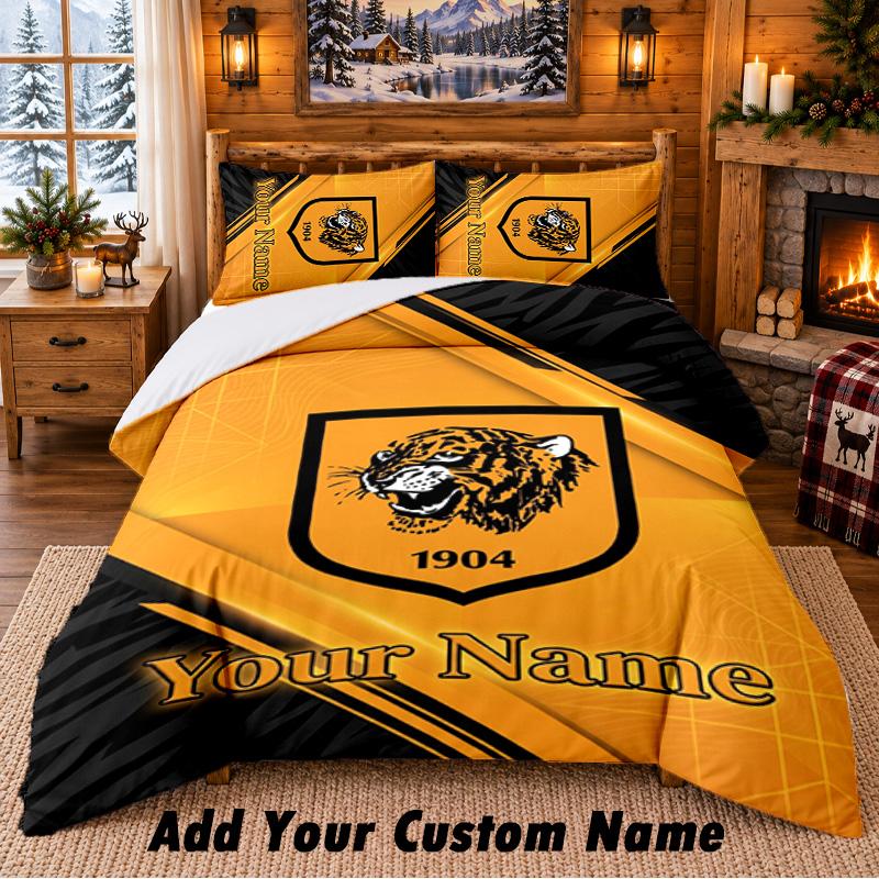 Hull FC Pattern Bedding 3Pcs Set Custom Name, Bed Sheet And Pillowcases For Home Bedroom