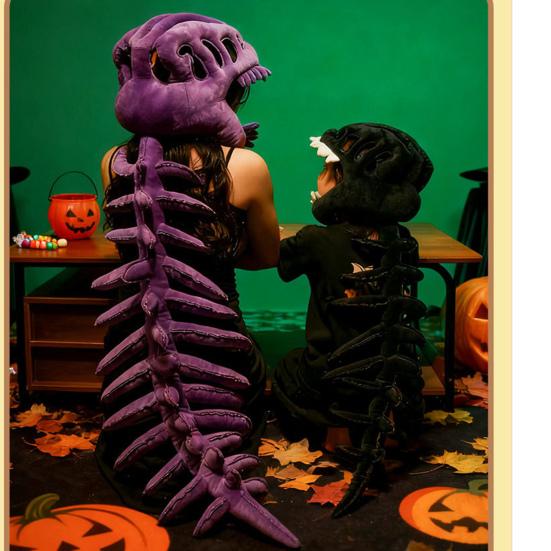 Dinosaur Skeleton Costume Set Realistic Plush Dino Outfit with Spine Detail Headband