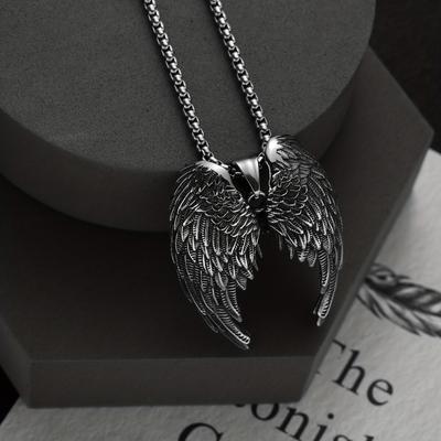 Retro Silvery Angel Wings Pendant Necklace, Perfect Gift for Men Women