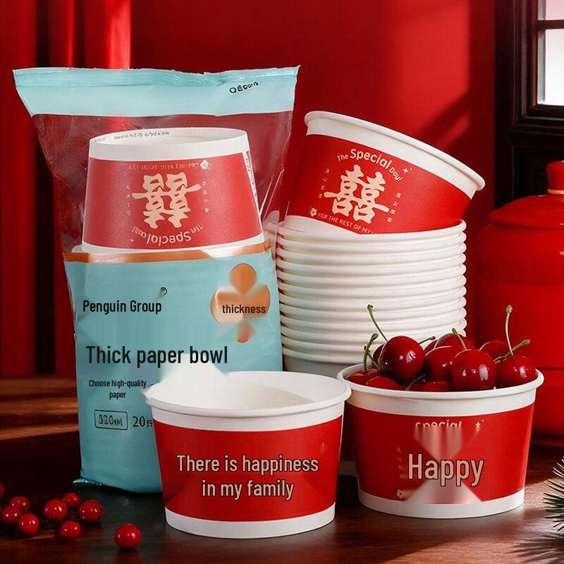 Penguin Group Wedding Party Thickened Red Paper Bowls