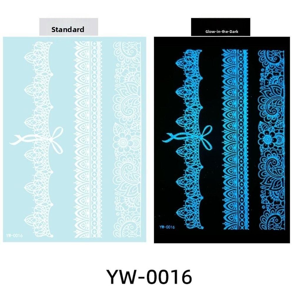 Leg Arm Luminous Henna Tattoo Sticker White Lace Temporary Tattoo  Women/Lady