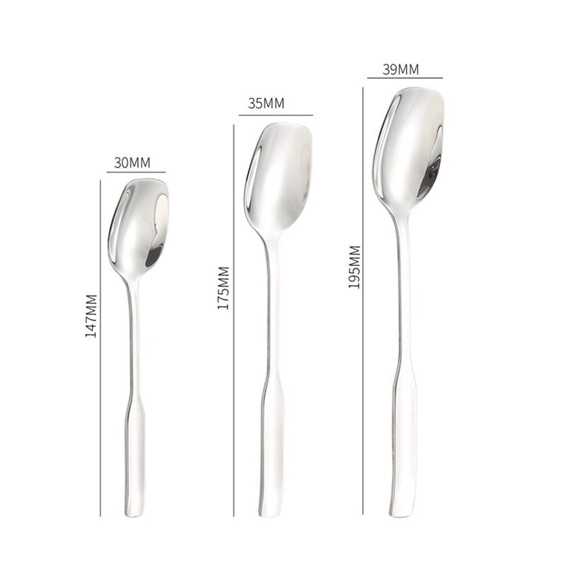 304 Stainless Steel Square-headed Spoon Long Handle Western Dining Teaspoon Coffee Dessert Spoons Silver Tableware