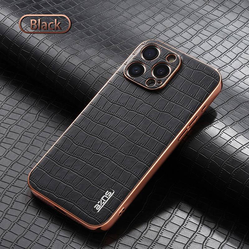 Fashion Crocodile Pattern Electroplating Design Leather Phone Case For iPhone 16 16E 15 14 13 12 11 Pro Max Plus Back Cover