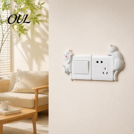 3D Relief Cat Ornament Light Switch Sticker, Decorative Resin Wall Plate Cover, Cute Animal Unique Home Interior Accents Stickers, Peel And