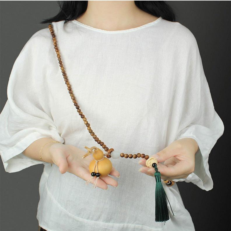 Chinese Style Wenge Gourd Women's Necklace - Versatile Diagonal Back Chain Accessory