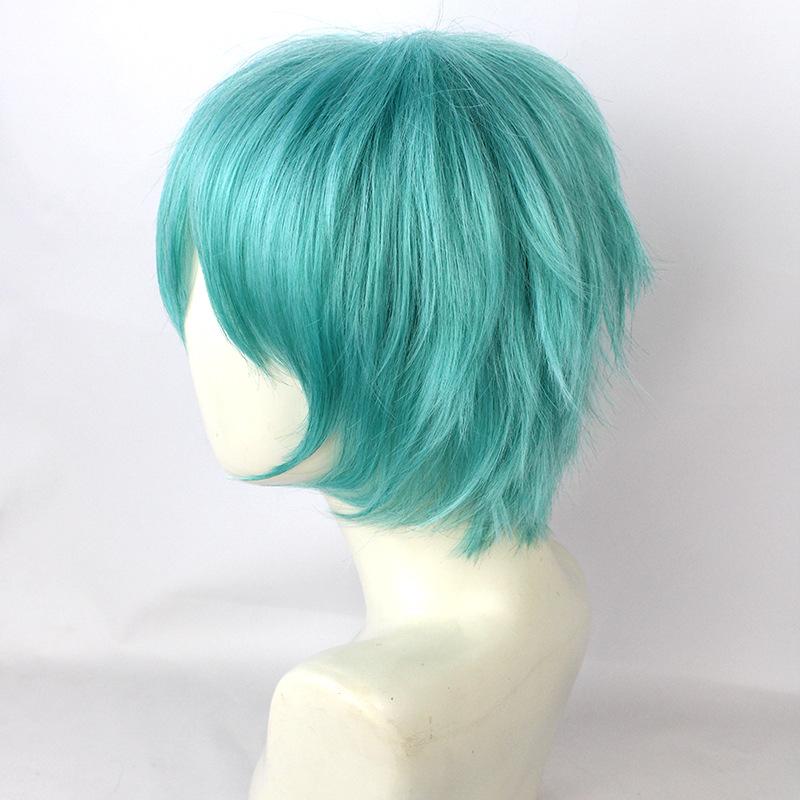 Love War Male Hatsune Cosplay Perücke, Aquablau Kurzer Pony Hochtemperaturfaser Haarteil