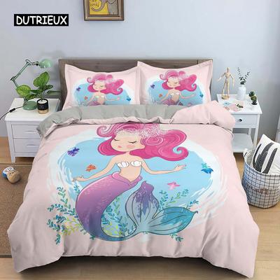 Mermaid Bedding Set Duvet Cover for Girls Cartoon Mermaid Comforter Cover for Kids Teens Birthday Gifts for Bedroom Decorations