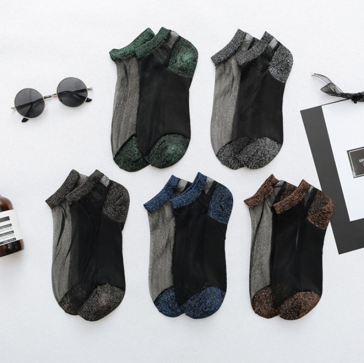 5 Pairs/Lot Summer Short Sock Ultra-Thin Flower Glass Silk Fashion Ladies Socks Lace Boat Socks Low Transparent Invisible Socks