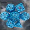 7 Pcs Red Blue Gear Wheel Metal Dice Hollow Metal Polyhedral Dice Set Suitable for Role-Playing RPG  Board Game Card Game