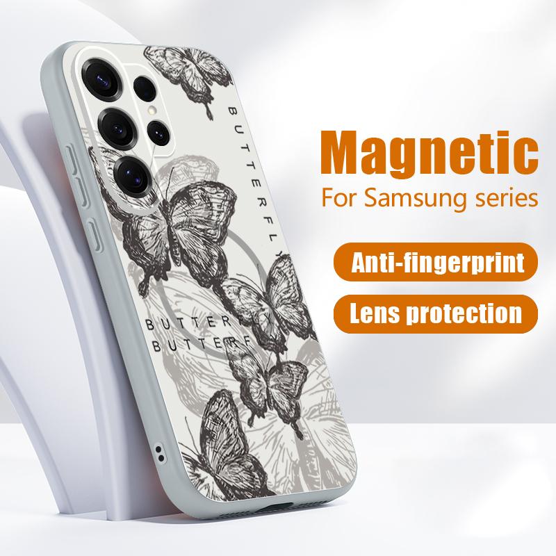 Custodia Magnetica Per Magsafe Per Samsung Galaxy S26 Ultra S25 Edge S24 Plus S23 FE S22 A17 A54 A55 A56 A57 5G Copertura con Motivo di Farfalle e Fiori