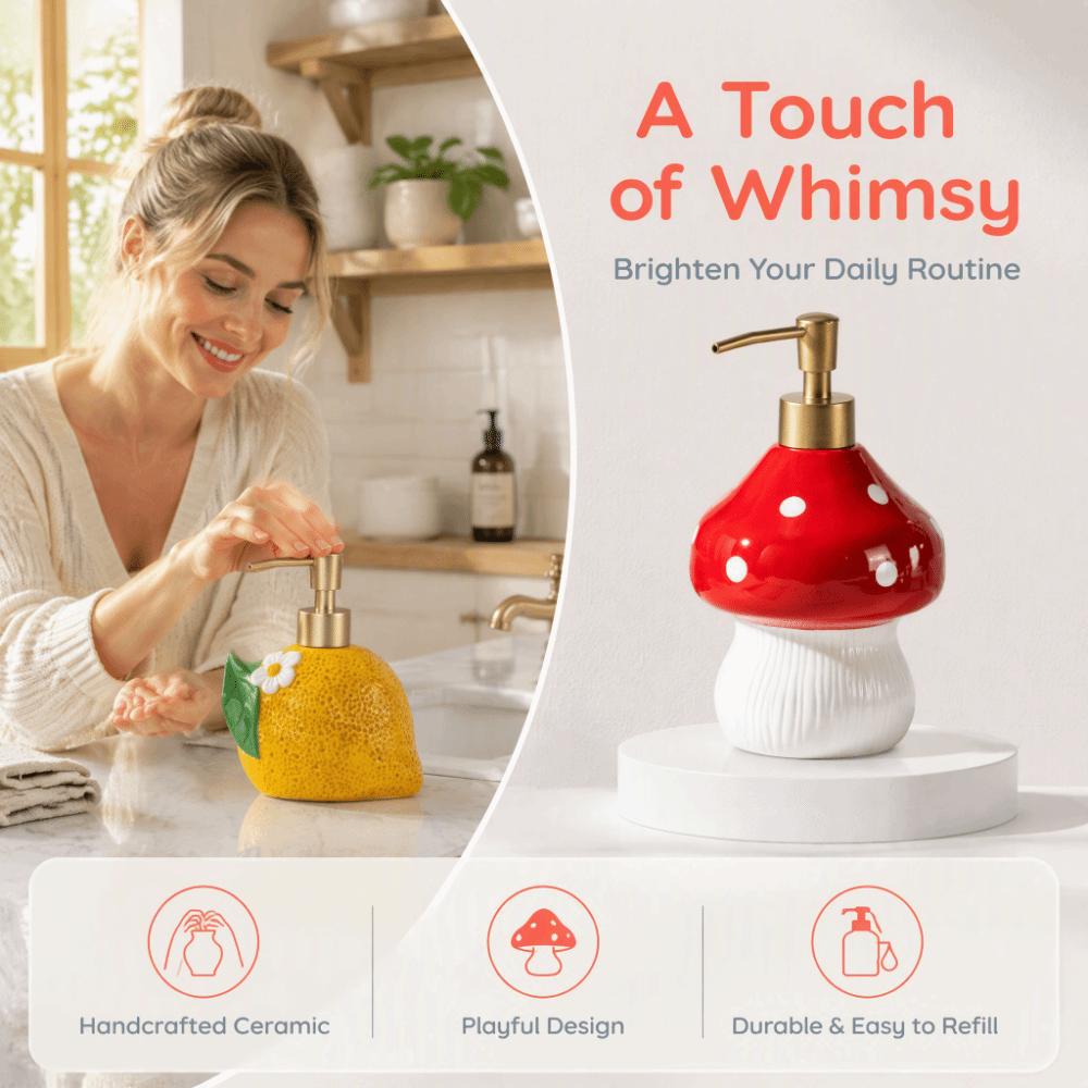 Large capacity Ceramic Soap Dispenser Refillable 3D Bathroom Lotion Dispensers Cute Hygienic Lemon Mushroom Pump Bottle