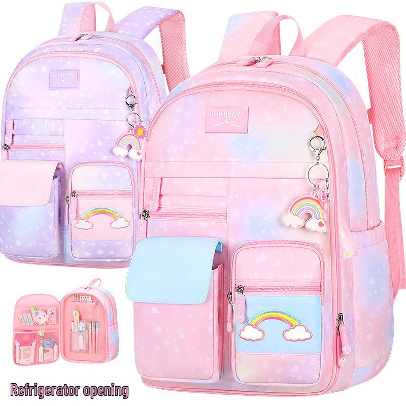 Primary School Rainbow Backpack for Girls - Cute, Large Capacity, Side-Opening