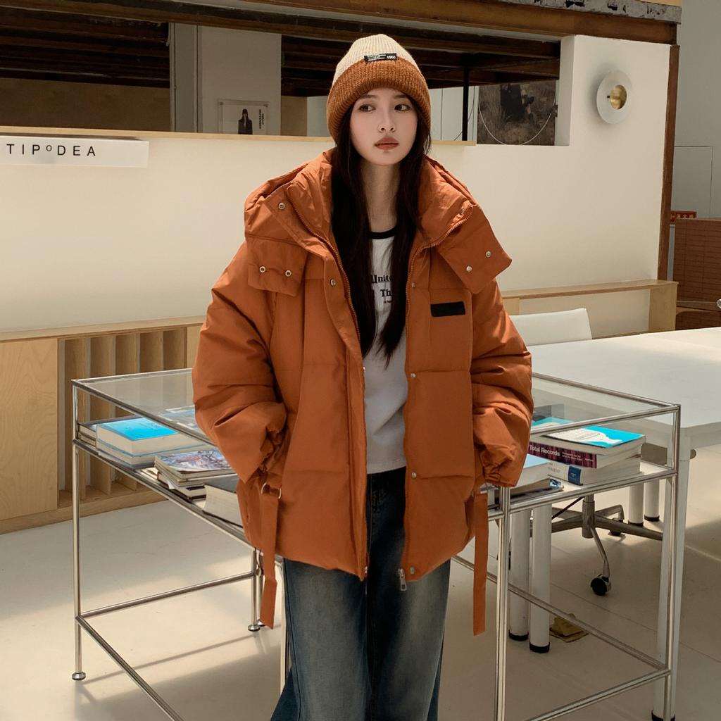 2025 winter new Korean down padded jacket women's loose hooded short cotton jacket padded jacket thickened student bread suit