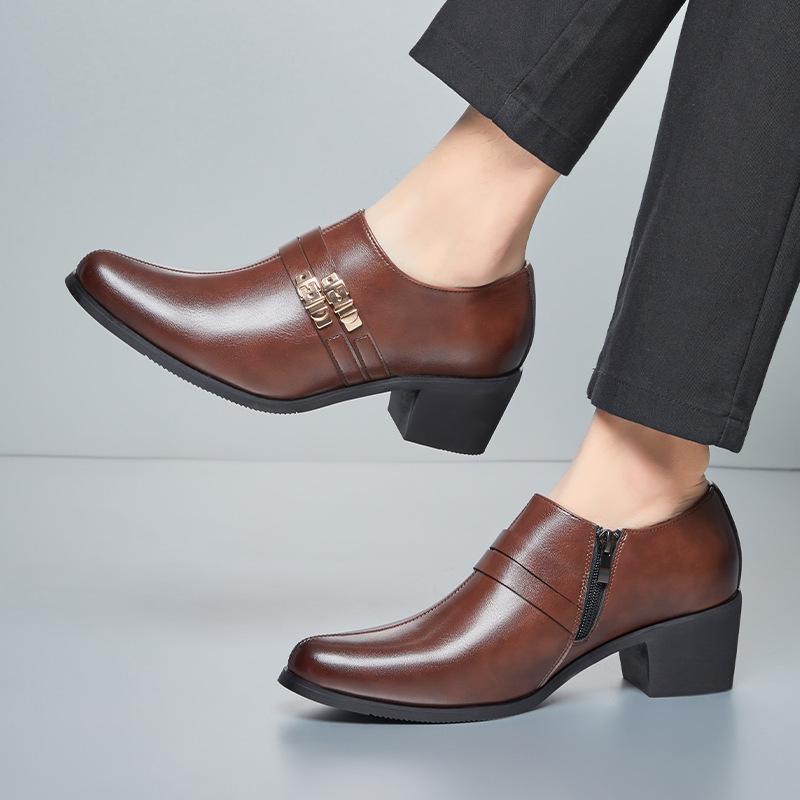 Men's New Arrival Pointed Toe Cuban Shoes - Large Size Casual & Formal Leather Heels for Weddings and Business.