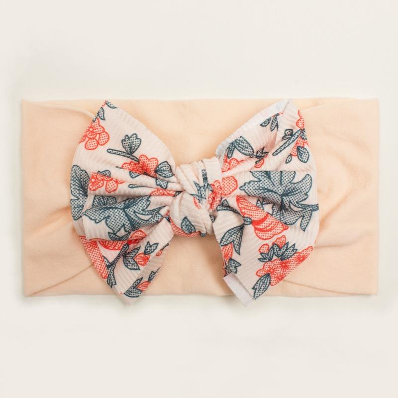 New twill print bow children's headband, summer thin solid color baby hair accessories, girls headscarf