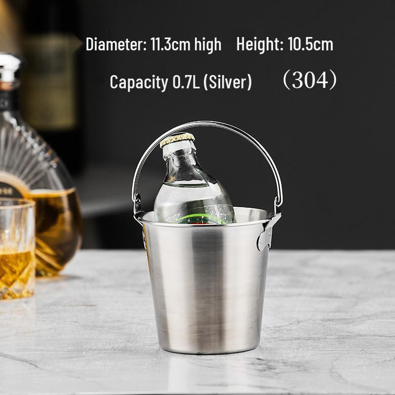 3L Double-Layer Insulated 304 Stainless Steel Ice Bucket with Thickened Handle for Wine & Beer