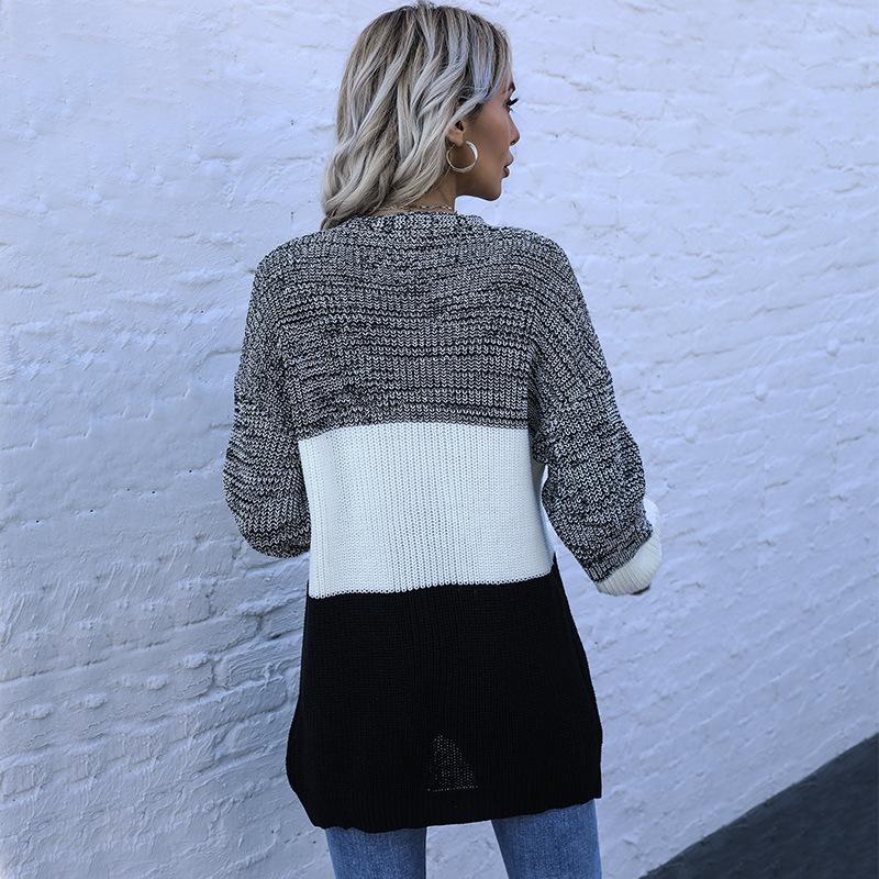 Casual Trend Versatile Autumn and Winter Long-sleeved Colorblocking Loose Casual Women's Cardigan Sweater Jacket