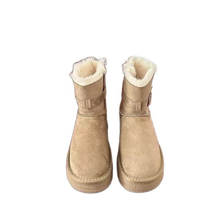 Thick-soled Non-slip Medium Tube Snow Boots Winter New Belt Buckle, Fleece Warm and Thickened Large Cotton Shoes