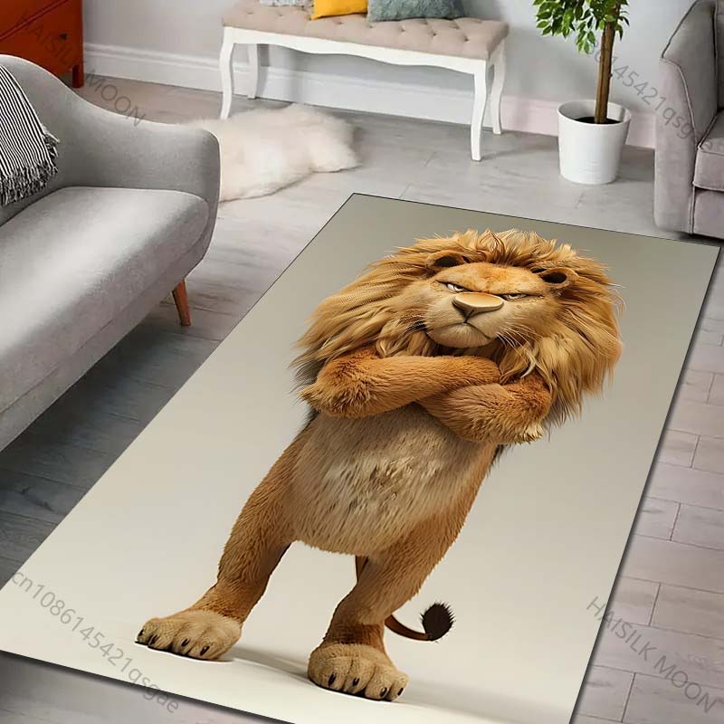 Cartoon Angry Lion Print Carpet for Living Room Bedroom Sofa Creative Doormat Home Decor Area Rugged Non-slip Mat Large Size