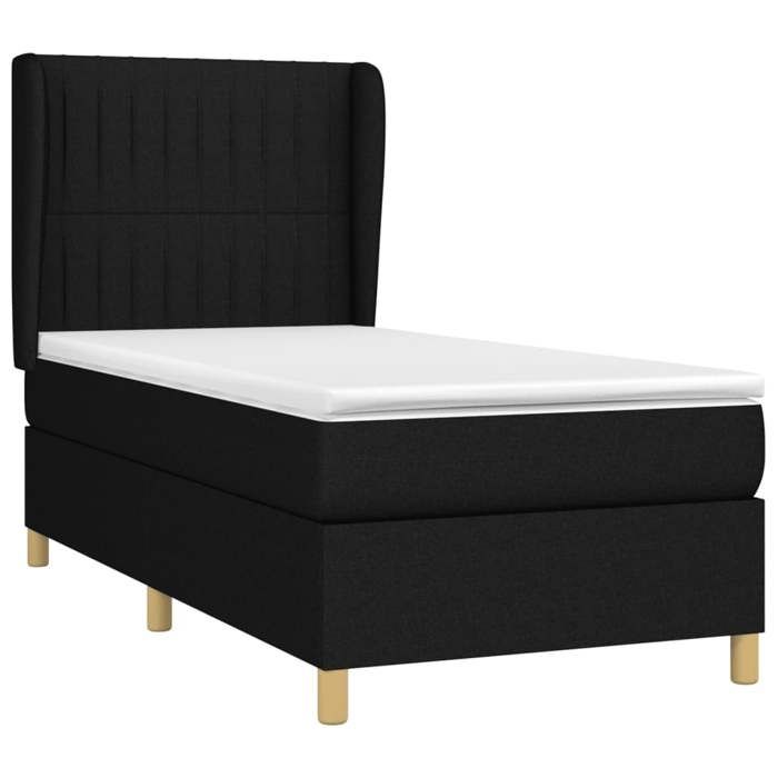 3128647 vidaXL Lit à sommier tapissier avec matelas Noir 90x190 cm Tissu