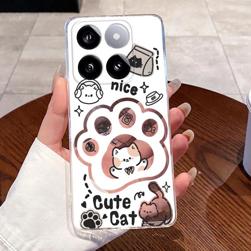 Jelly Casing For Xiaomi 14T 14TPro Clear Silicone Soft TPU Back Cover For Xiaomi 14T Pro Cute Cat Rabbit Heart Protective Case