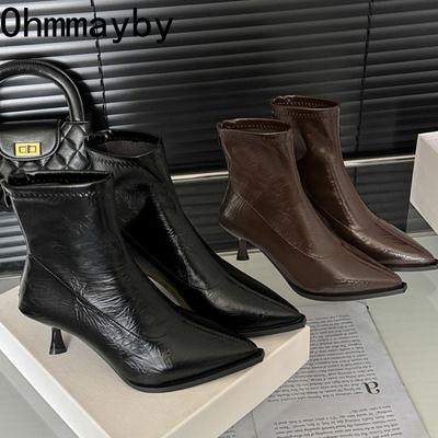 Herbst Design Spitzschuh Damen Stiefeletten Sexy Hohe Absätze Spitzschuhe Modern Kurze Stiefel für Damen