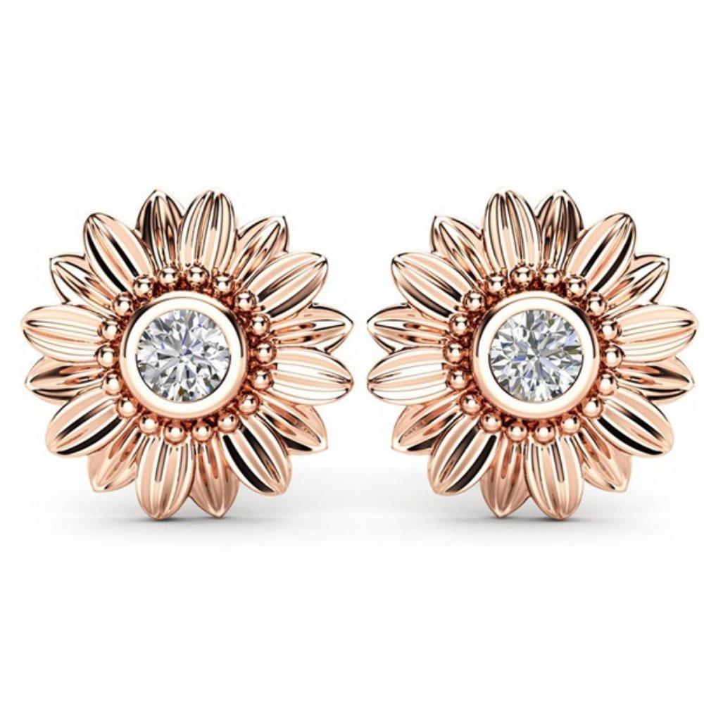 18k Gold Plated Flower Earrings Sunflower Daisy Studs Elegant Floral Jewelry for Women
