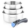 Set of 3 Saucepans 16-18-20 Cm AM3710 - Stainless Steel - Removable Handle - All Hobs Including Induction