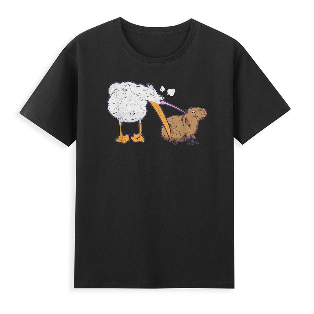 Pelican Tries To Eat Capybara Funny Capybara Kawaii Meme Vintage Unisexs Tshirt S