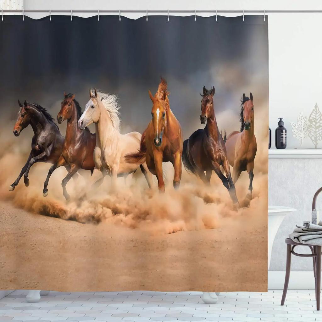 Horse Shower Curtain Western Masculine Horses Run In Farm Field Animal Farmhouse Bath Curtain Waterproof Polyester Fabric Decor
