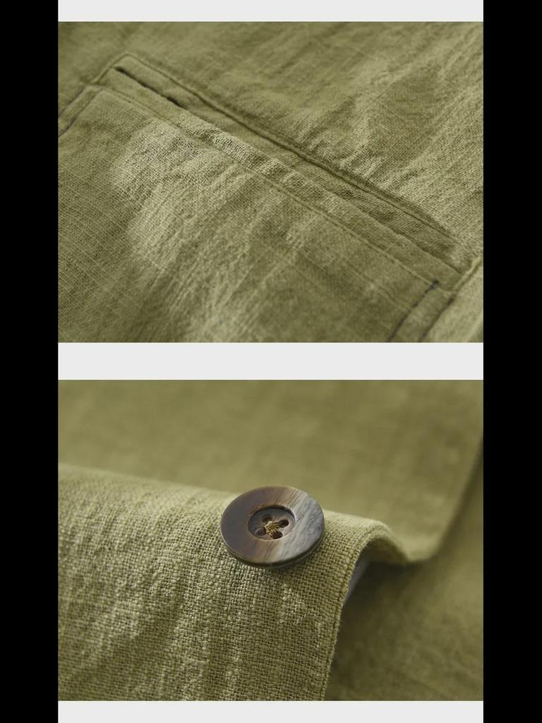 Herren-Retro-Anzug aus japanischem Ramie – locker, einreihig, einfarbig für Frühling und Herbst