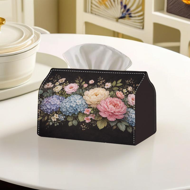 1pc 2D Flat Retro Floral Tissue Box for Living Room, Bedroom, Study, Dining Room, Polyester Material, Plus Size